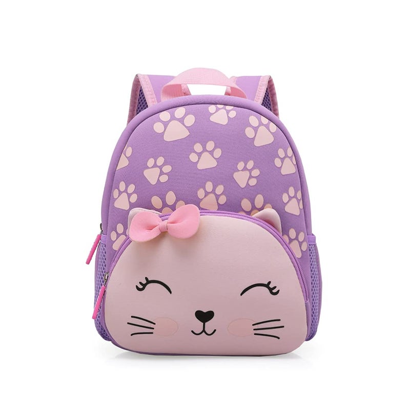 KK CRAFTS Preschool Backpack Toddler Neoprene Animal Schoolbag Lunch backpack for Kids Boys Girls(Purple Cat) - Image 1